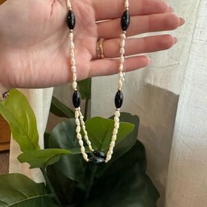 Vintage 14K Gold Pearl and Onyx Beaded Necklace